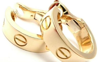 Authentic! Cartier Love 18k Yellow Gold Hoop Earrings