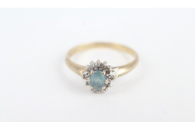 9ct gold oval cut blue topaz & diamond cluster ring, claw se...