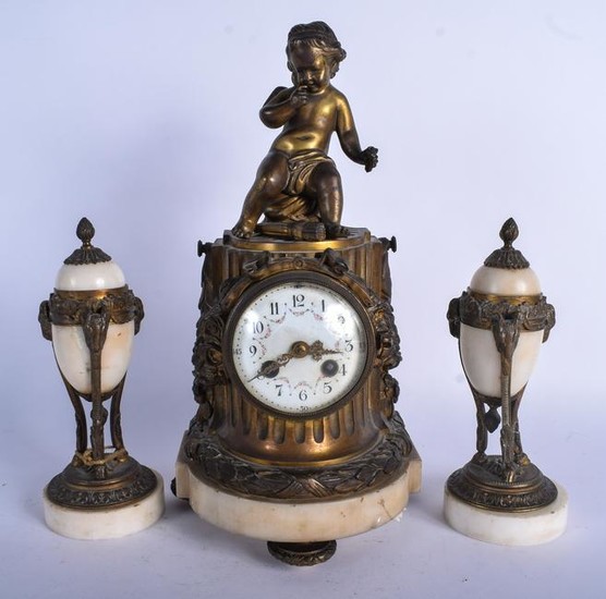 A 19TH CENTURY FRENCH BRONZE AND ALABASTER CLOCK