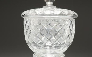 A 19th CENTURY CUT-GLASS SWEETMEAT JAR AND COVER, the