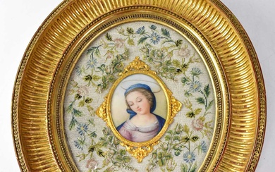 A 19th century Berlin ceramic plaque painted with a head...