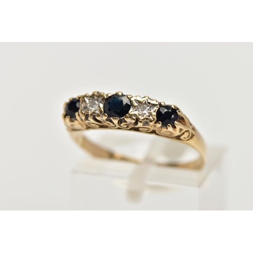 A 9CT GOLD SAPPHIRE AND DIAMOND HALF ETERNITY RING, designed...