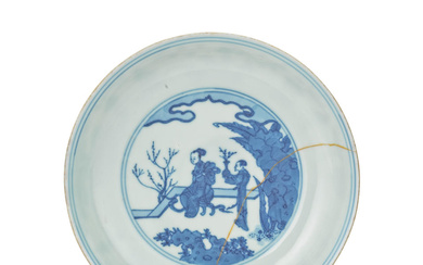 A BLUE AND WHITE 'LADIES' DISH Jiajing six-character mark, Yongzheng