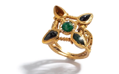 A Byzantine Gold, Garnet, and Plasma Finger Ring