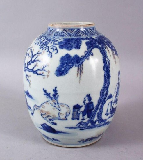 A CHINESE KANGXI STYLE BLUE & WHITE PORCELAIN GINGER