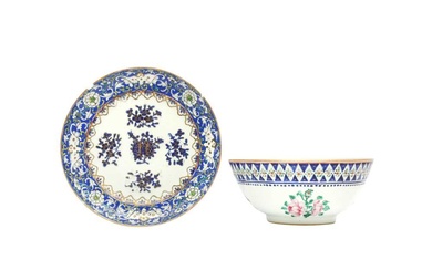A CHINESE PORCELAIN 'FAMILLE ROSE' BOWL AND A SMALL DISH Possibly Guangdong, China, made for the Persian export market, late 19th century