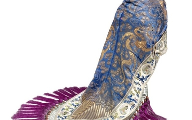 A Chinese Mandarin silk wind hat. C. 1900. L. excl. tassels c. 73 cm.