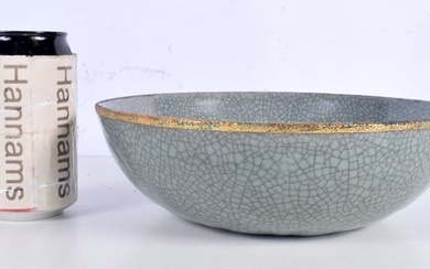 A Chinese Porcelain Crackle glazed Celadon bowl decorative with Gilt Calligraphy 7 x 23 cm.