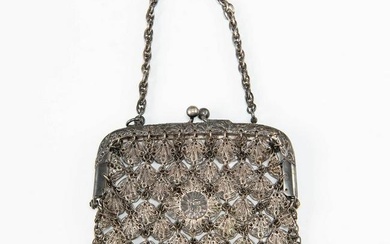 A Chinese filigree silver purse, Republic period