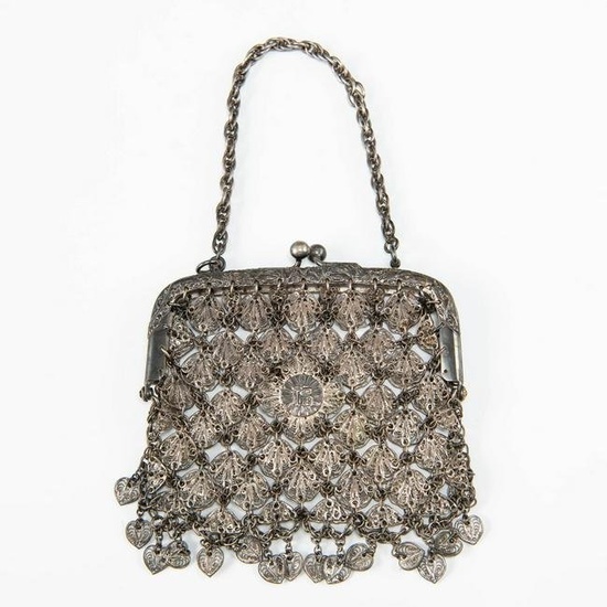 A Chinese filigree silver purse, Republic period