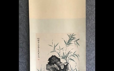 A Chinese ink painting hanging scroll of bamboo on paper, Wu Hufan