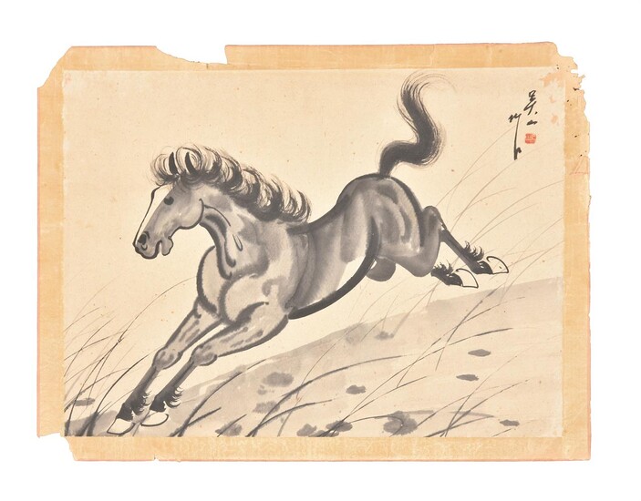 A Chinese painting of a galloping horse