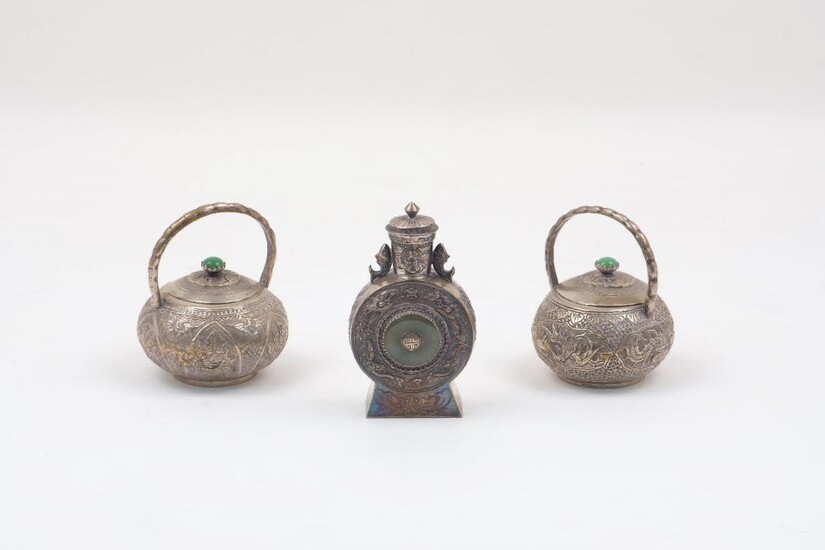 A Chinese white metal scent bottle, circa....