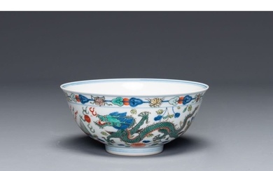 A Chinese wucai 'dragon and phoenix' bowl, Daoguang mark and...