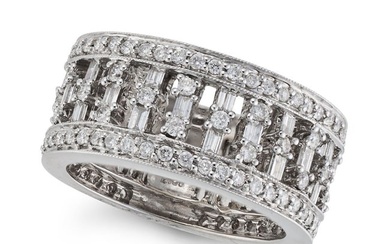 A DIAMOND DRESS RING the openwork ring set with round brilliant and baguette cut diamonds, accented