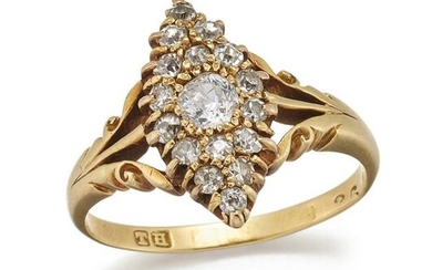 A DIAMOND RING, the marquise shaped mount set with