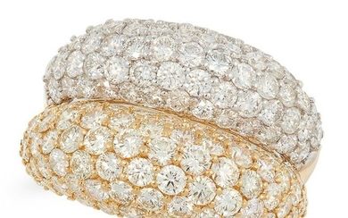 A DIAMOND TWO TONE BOMBE RING in 18ct gold, designed as
