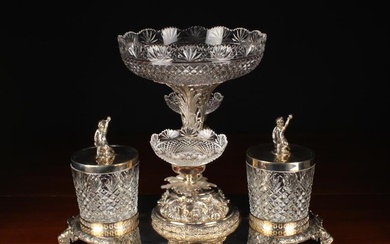 A Fabulous Silver Plate & Cut Glass Centre Piece incorporating fruit comports and Ice Buckets mounte