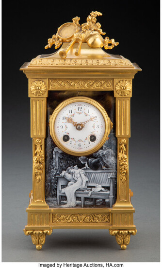 A French Gilt Bronze and Limoges Enamel Carriage Clock,...