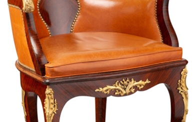 A French Leather Upholstered Mahogany Desk Chair (early 20th century)