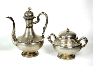 A French Silver Coffee Pot and Twin Handled Sugar Bowl,...