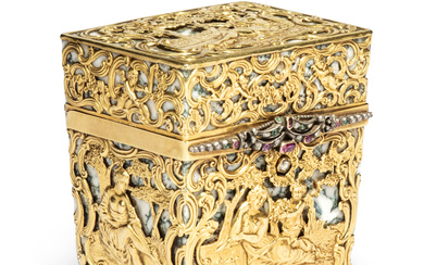 A GEORGE II-STYLE JEWELLED GOLD-MOUNTED HARDSTONE NECESSAIRE CIRCA 1860; WITH LATER FRENCH CONTROL MARKS