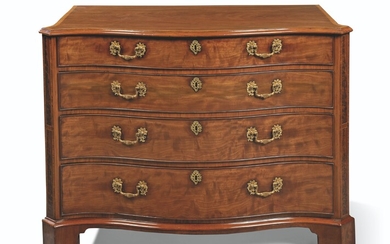 A GEORGE III MAHOGANY AND INDIAN ROSEWOOD-BANDED SERPENTINE DRESSING-COMMODE
