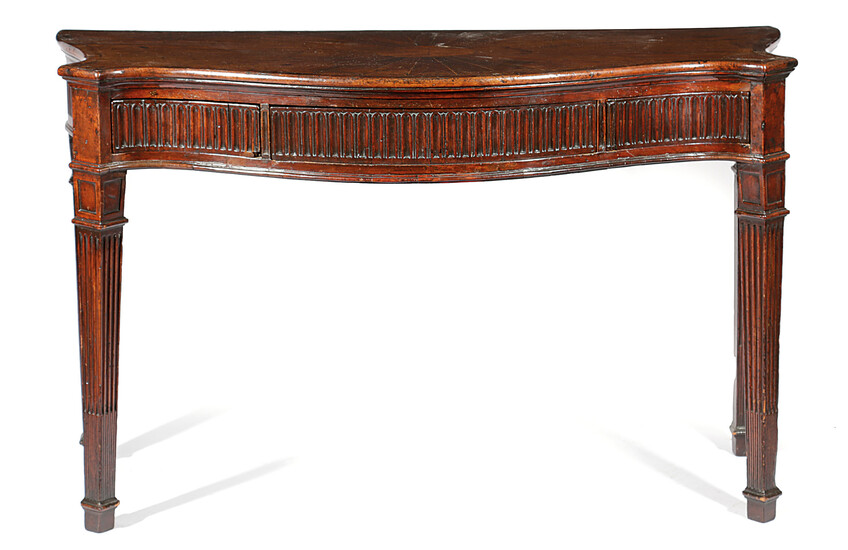 A GEORGE III MAHOGANY SERPENTINE SERVING TABLE