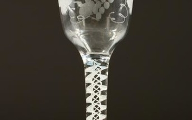 A GEORGIAN WINE GLASS, the bowl engraved with fruiting