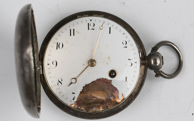 A George III silver hunting cased pocket watch, the gilt fusee movement with verge escapement, the b