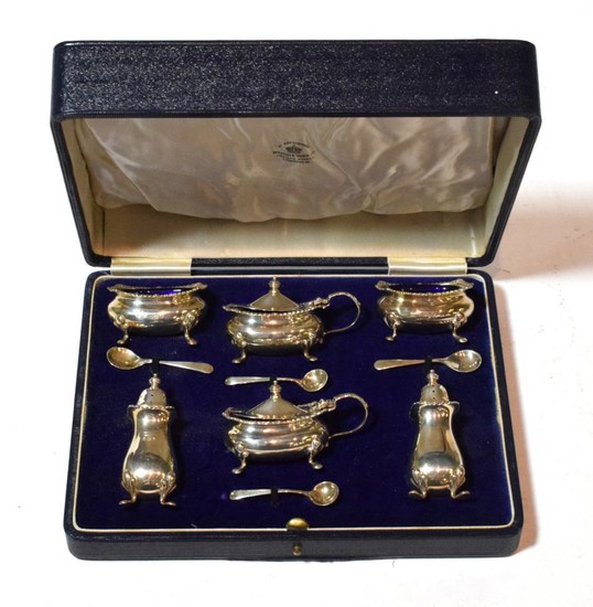 A George V silver condiment-set, by Mappin and Webb, Birmingham,...