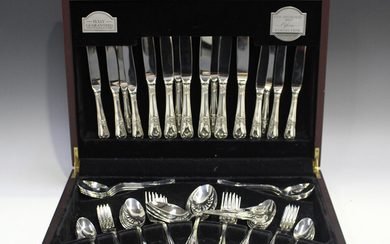 A Guy Degrenne France plated part canteen of cutlery with foliate decoration, comprising eight table