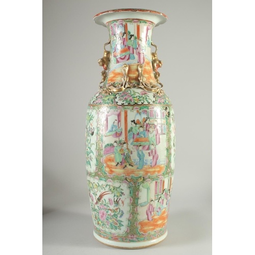 A LARGE CHINESE CANTON FAMILLE ROSE PORCELAIN VASE, the neck...