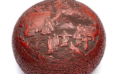 A LARGE CHINESE CARVED CINNABAR LACQUER BOX AND COVER, LATE QING DYNASTY, LATE 19TH/EARLY 20TH CENTURY