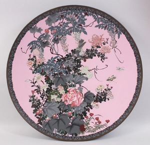 A LARGE JAPANESE MEIJI PERIOD PINK GROUND CLOISONNE