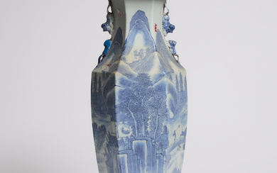 A Large Blue and White Hexagonal Vase, 19th/20th Century