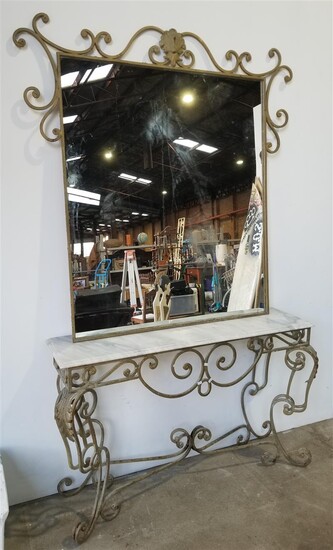A MIRRORED WROUGHT IRON CONSOLE