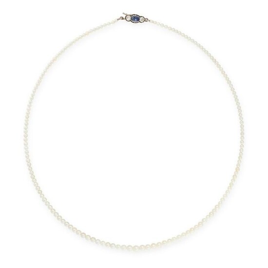 A NATURAL PEARL, SAPPHIRE AND DIAMOND NECKLACE