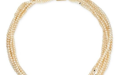 A NATURAL SALTWATER PEARL NECKLACE comprising six rows of graduated pearls ranging from 1.9mm-6.2mm