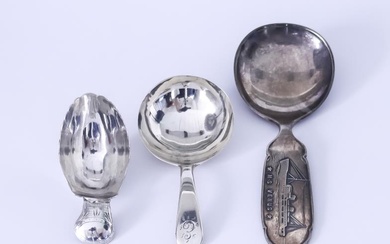 A Norwegian Sterling Silver Caddy Spoon and Two Other...