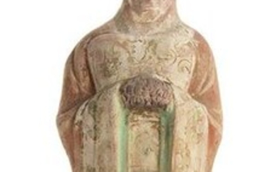 A PAINTED CERAMIC FUNERARY MODEL OF A TOMB GUARDIAN