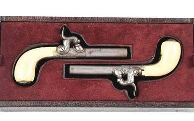(A) PAIR OF BELGIAN MUFF PERCUSSION PISTOLS.