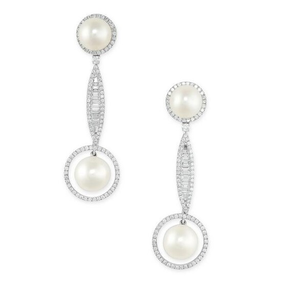 A PAIR OF CULTURED PEARL AND DIAMOND EARRINGS each