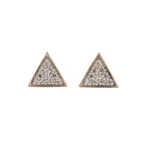A PAIR OF DIAMOND PAVE SET EARRINGS, triangular form, mounte...