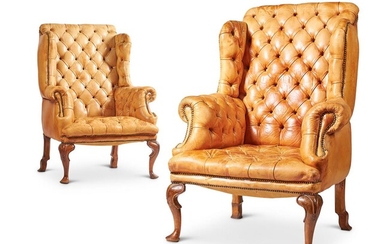 A PAIR OF GEORGE II STYLE WALNUT FRAMED ARMCHAIRS