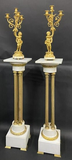 A PALATIAL PAIR OF DORE BRONZE & MARBLE CANDELABRA