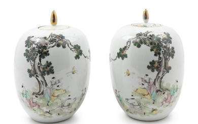 A Pair of Chinese Porcelain Covered Jars