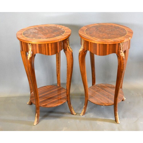 A Pair of French style occasional tables each with an inlaid...