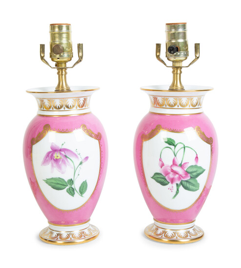 A Pair of German Porcelain Vases Mounted as Lamps