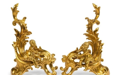 A Pair of Louis XV Style Gilt Metal Figural Chenets